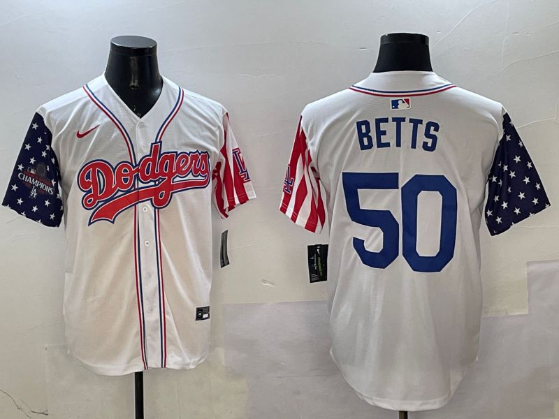 Men Los Angeles Dodgers 50 Betts White a generation of national flags Joint name 2025 Nike MLB Jersey style 8